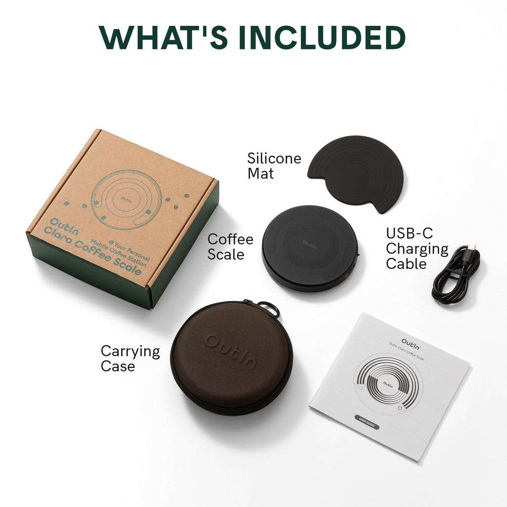 OutIn Claro Portable Coffee Scale, Timer Function, Rechargeable