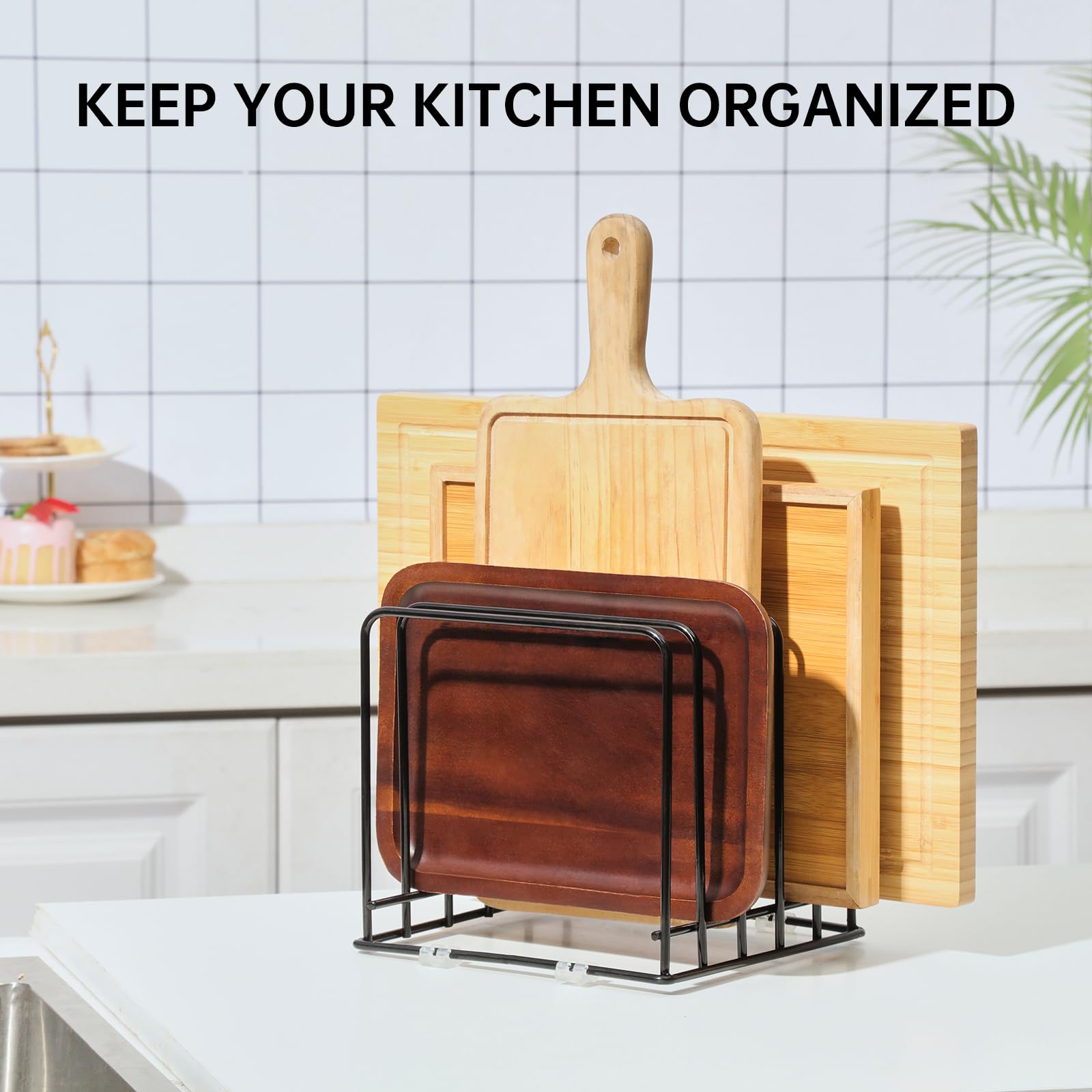 QSYZanZan Cutting Board Organizer(1 Pc),Kitchen Cabinet Dividers for baking sheets,Bakeware Holder with 5 Slots,Space Saving,for used to Baking Tray and Chopping Storage