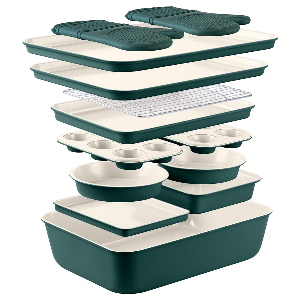 Country Kitchen Nonstick Stackable Bakeware Set - Deluxe Heavy Duty, Durable, Easy Release Baking Set, Denim, 13 Pcs