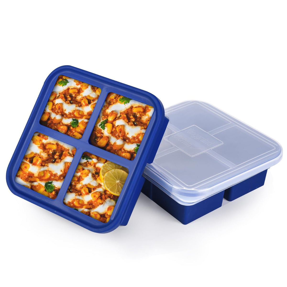Kinggrand Kitchen 2 Cup Silicone Freezer Molds 2 Pack Silicone Freezer Tray with Lid Make 4 Perfect 2-Cup Portions - Easy Release Molds for Food Storage & Freeze Soup, Broth, Stew or Sauce