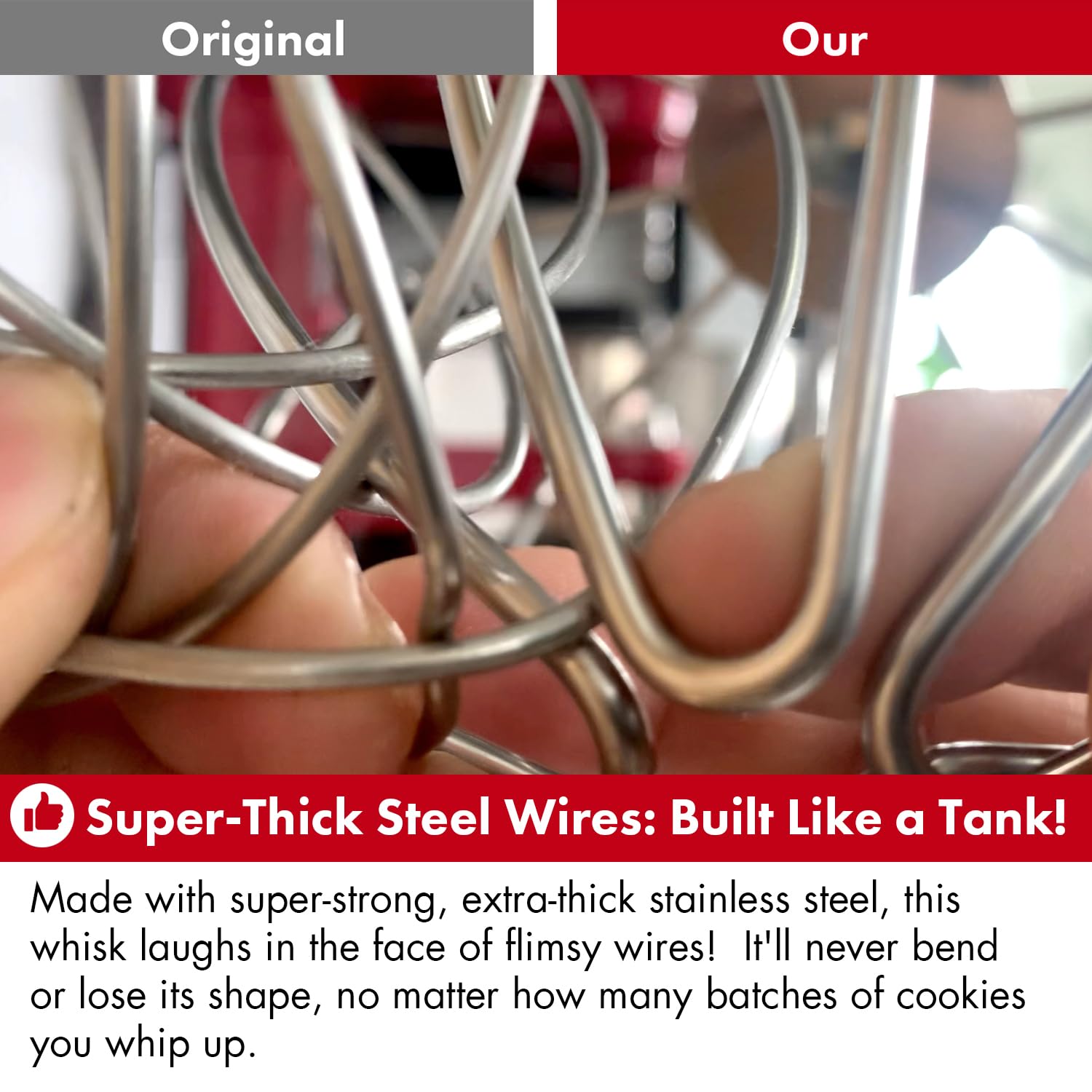 QAP Stainless Steel Whisk Fits KitchenAid 6 QT Glass Bowl Lift Mixer