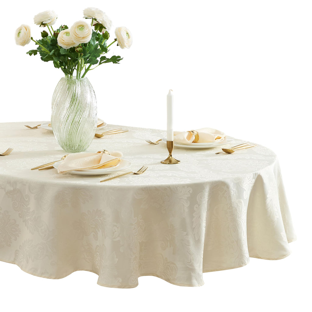 Newbridge Barcelona Luxury Damask Fabric Napkins, Set of 4 Square Napkins, Antique White, 100% Polyester, No Iron, Soil Resistant Dining Room, Party and Banquet Napkins