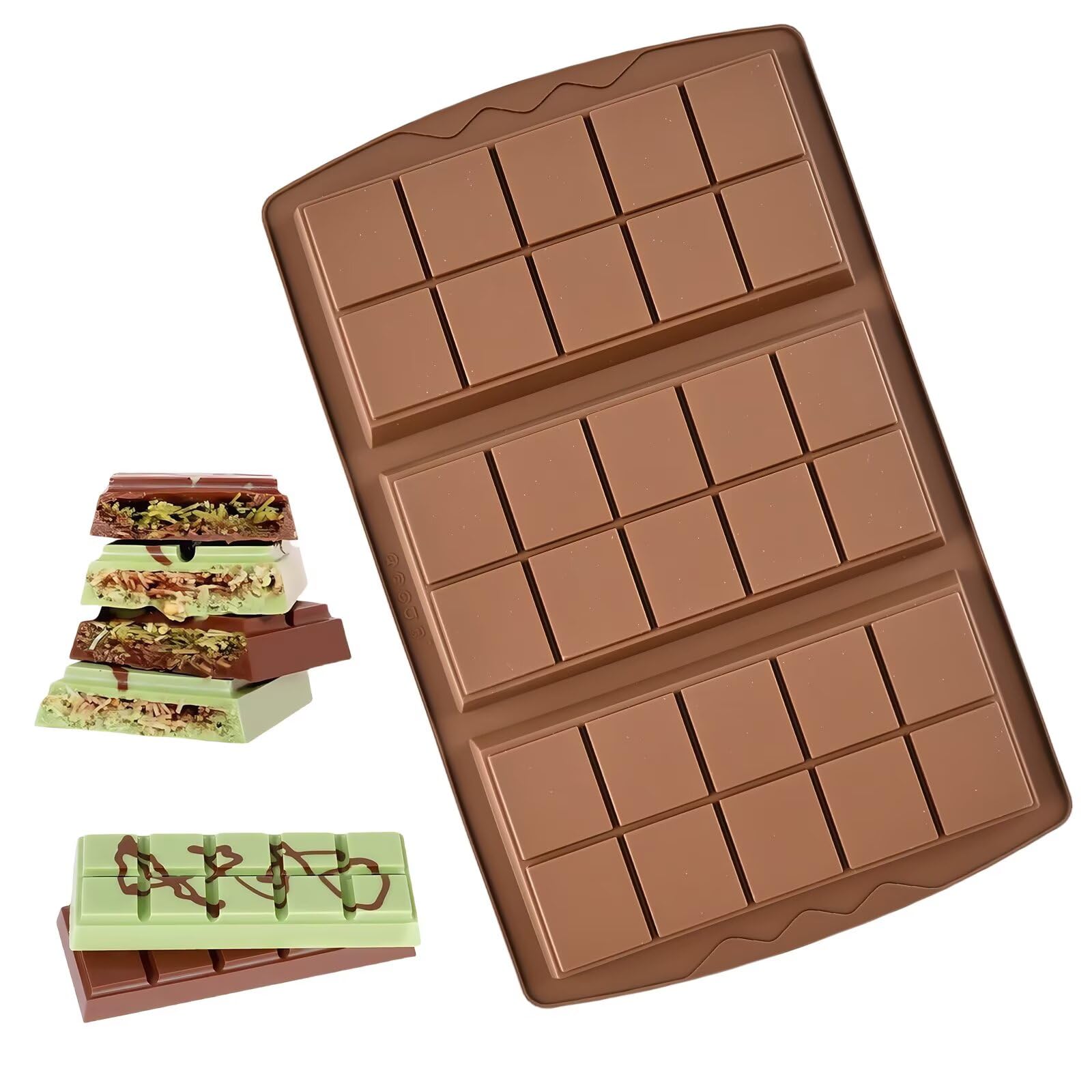 1 Pc Chocolate Bar Mold, 10 Snap 4/5 Inch Deep Large Chocolate Mould Silicone Break Apart Thick Silicone Molds for Candy, Dubai Pistachio, Snacks and Desserts