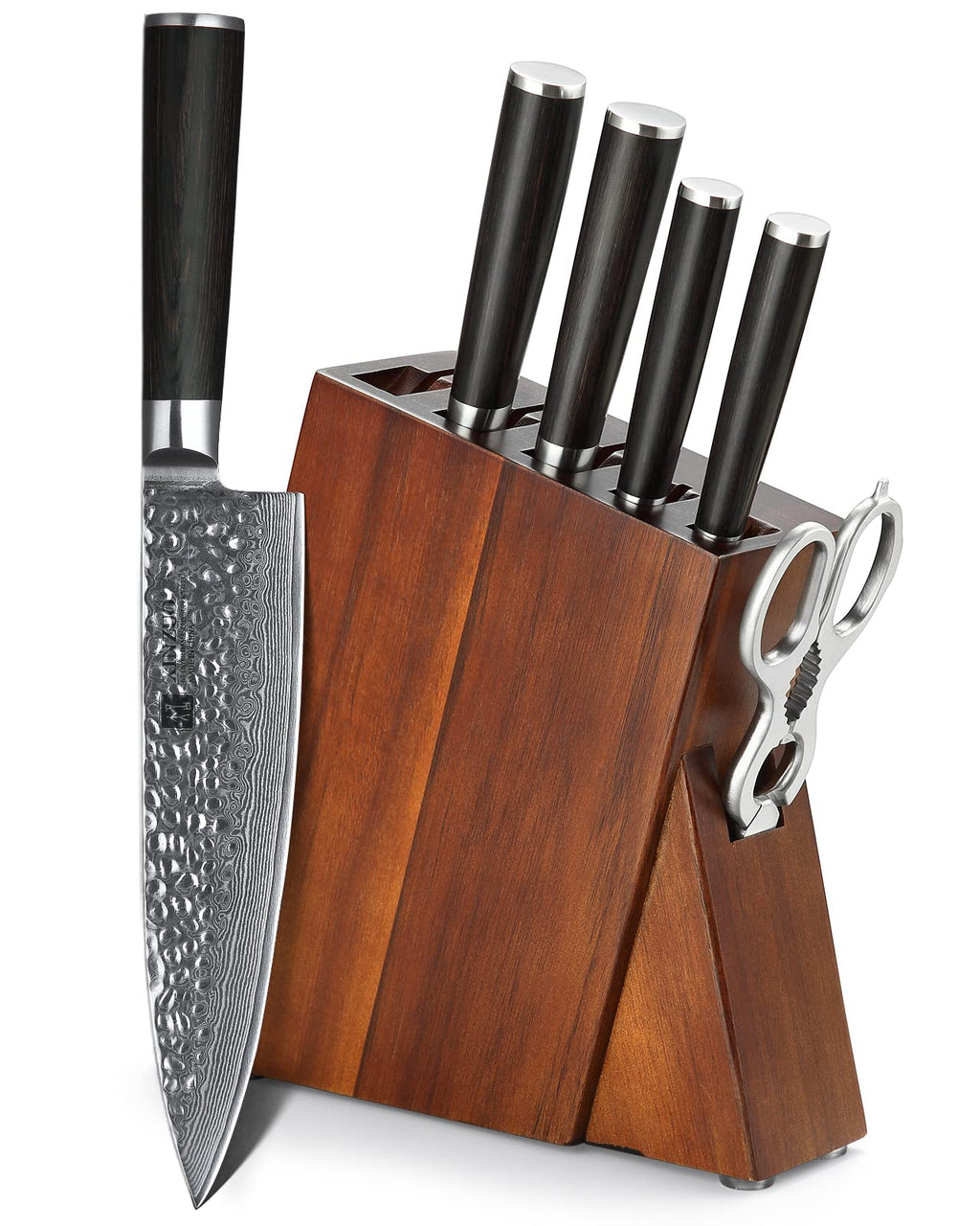XINZUO Damascus 7-Piece Kitchen Chef Knife Block Set,Professional Sharp Cutting Knife Set with Block,Pakkawood Handle,Chef Gift Box