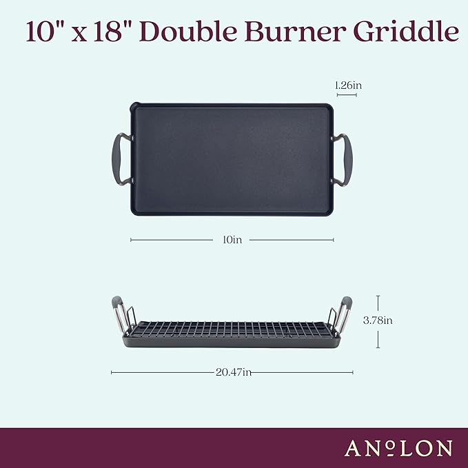 Anolon Advanced Home Hard Anodized Nonstick Double Burner Griddle with Roasting Rack, 10 Inch x 18 Inch, Moonstone