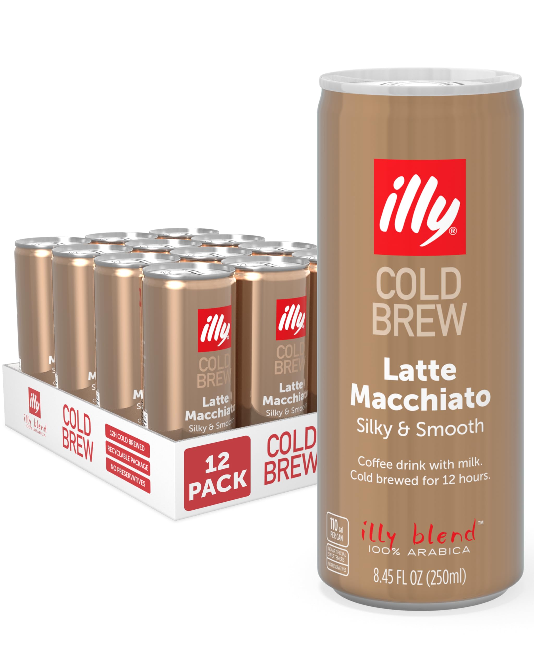 illy Ready To Drink Latte Macchiato Cold Brew Coffee, 8.45oz, 12 Pack