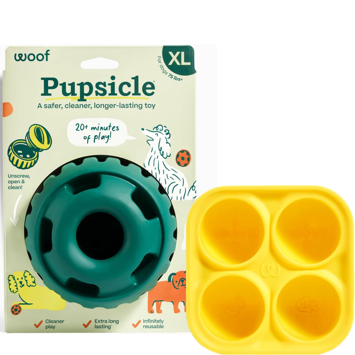 WOOF Pupsicle Dog Treat Toy with Silicone Treat Tray for Dogs 25-75 lbs