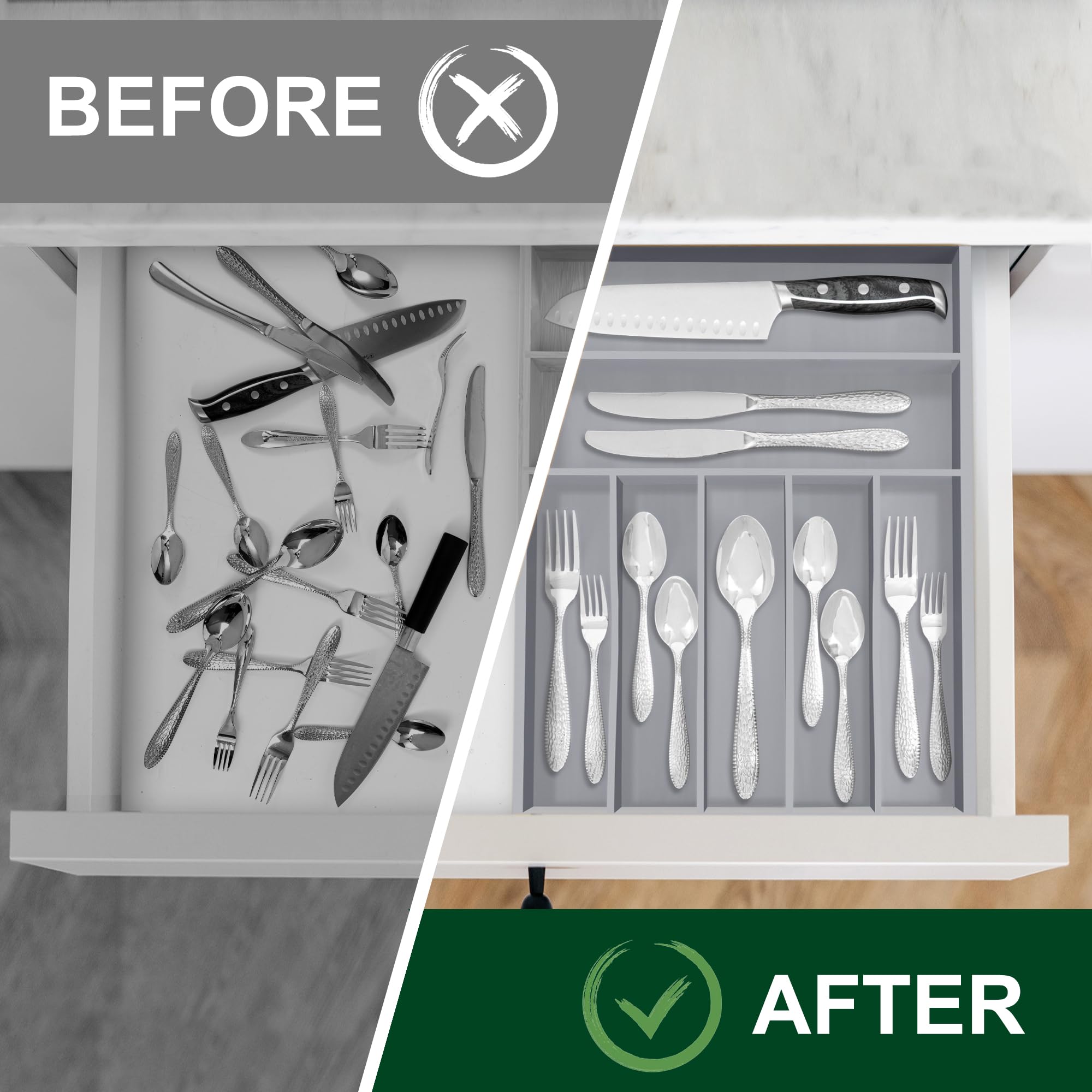 Utensil Organizer 13'' Silverware Drawer Organizer Cutlery Kitchen Bamboo