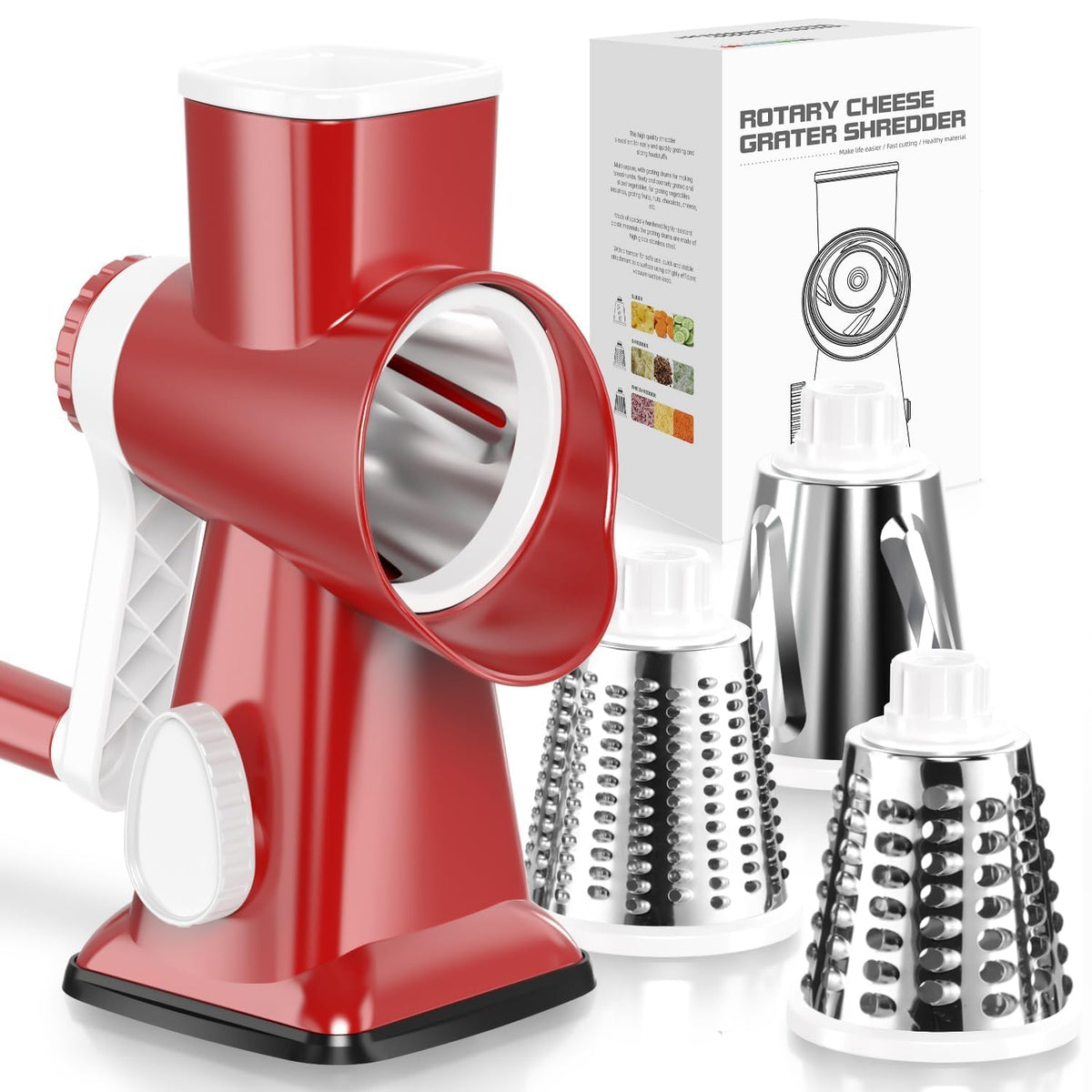 KEOUKE Rotary Cheese Grater, Hand Crank Shredder Slicer