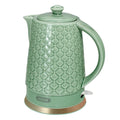 LONGSEED 1.5L Ceramic Electric Kettle, 1200W Fast Boil Retro Tea Pot with LED Light, BPA-Free Porcelain Cordless Water Boiler, Auto Shut-Off & Boil-Dry Protection, Green Relief Carving