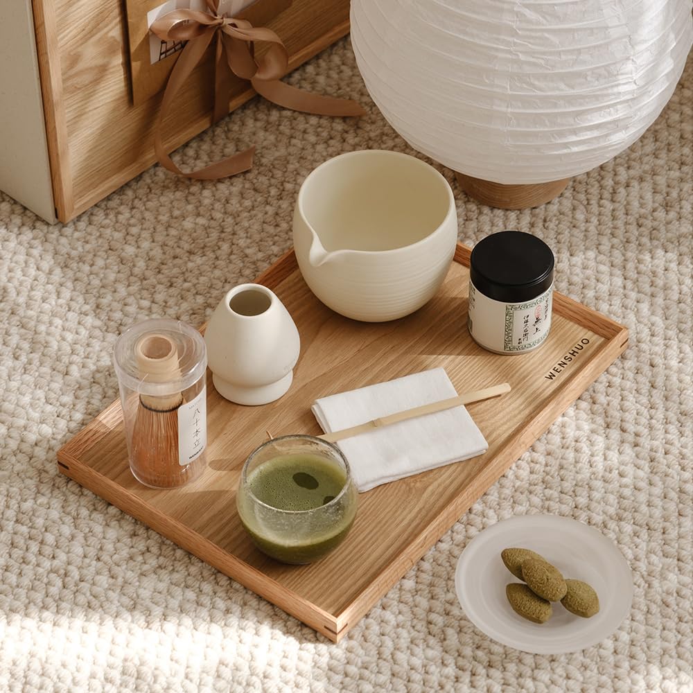 WENSHUO Matcha Whisk Set, Ceramic Matcha Bowl with Spout, Black,6-Pc