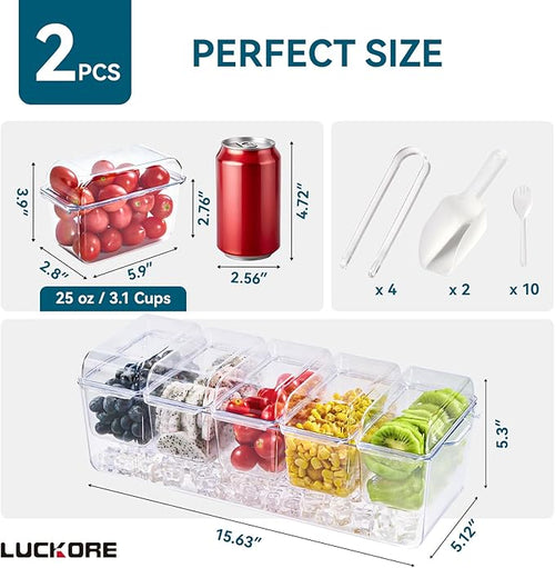 2 Pack Garnish Tray Chilled Condiment Server with 5 Small Containers