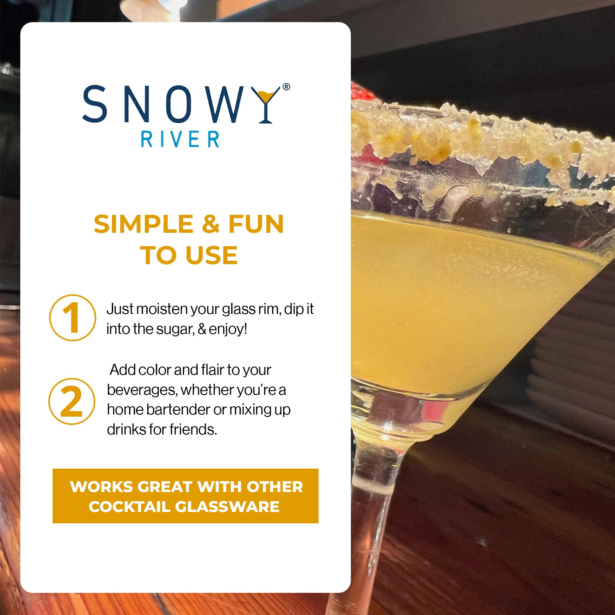 Snowy River Natural Cocktail Sugar Rimmer - Kosher Certified Naturally Colored Beverage Rimming Sugar for Cocktails, Margaritas, Drinks (Gold Shine, 4 Ounce)