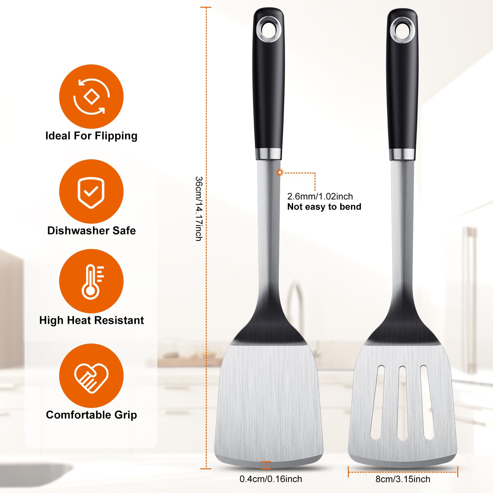 Stainless Steel Spatula Set, 1PC Heavy Duty Turner/Metal Spatula, High Heat Resistant Kitchen Cooking Utensils, Ideal Cookware for Frying Steak, Fish, Eggs or Pancakes
