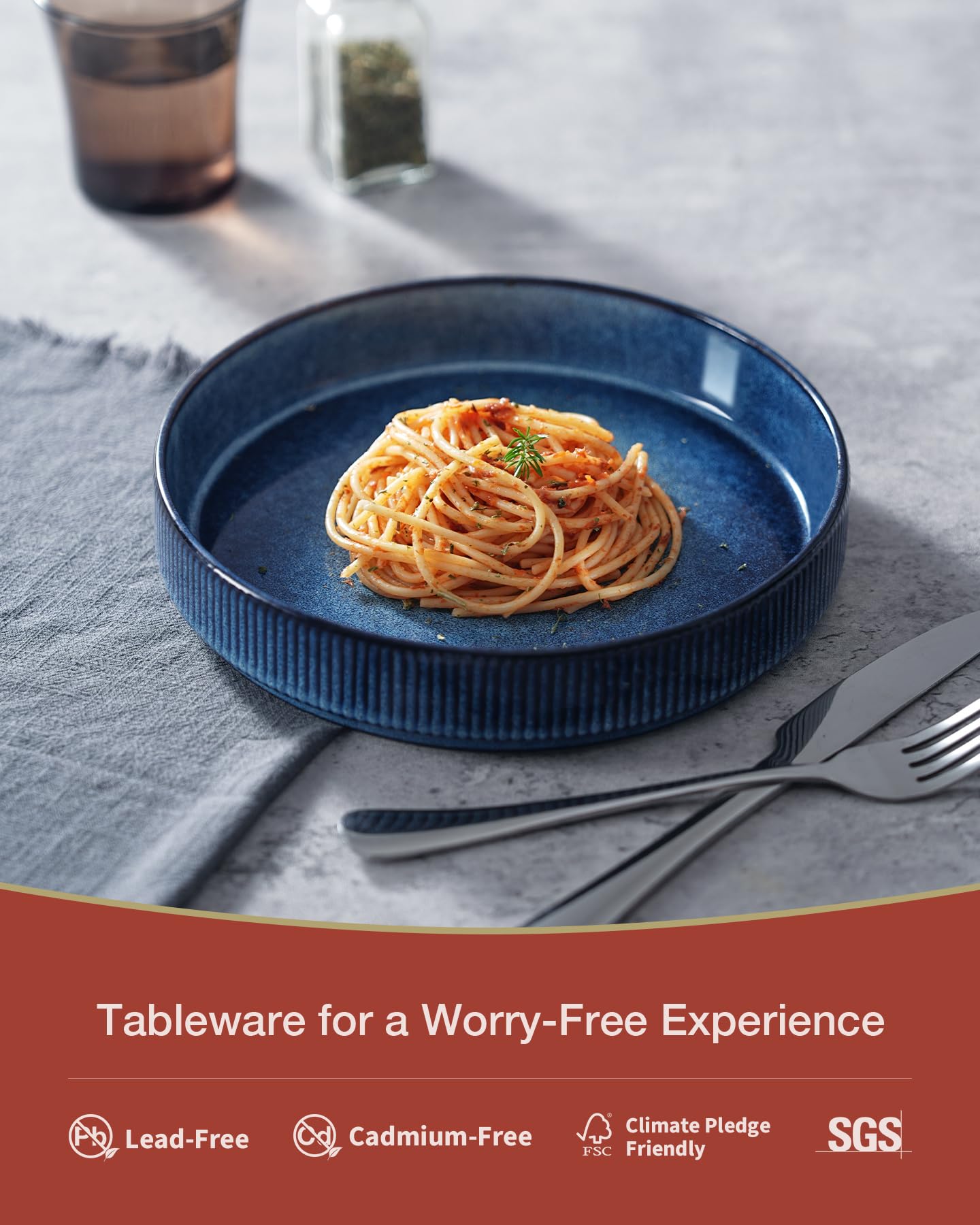 famiware Star 8.25" Pasta Bowls, Large Dinner Bowls Set of 4, Salad Bowl Plates, Shallow Bowls for Eating, Nebulas Blue