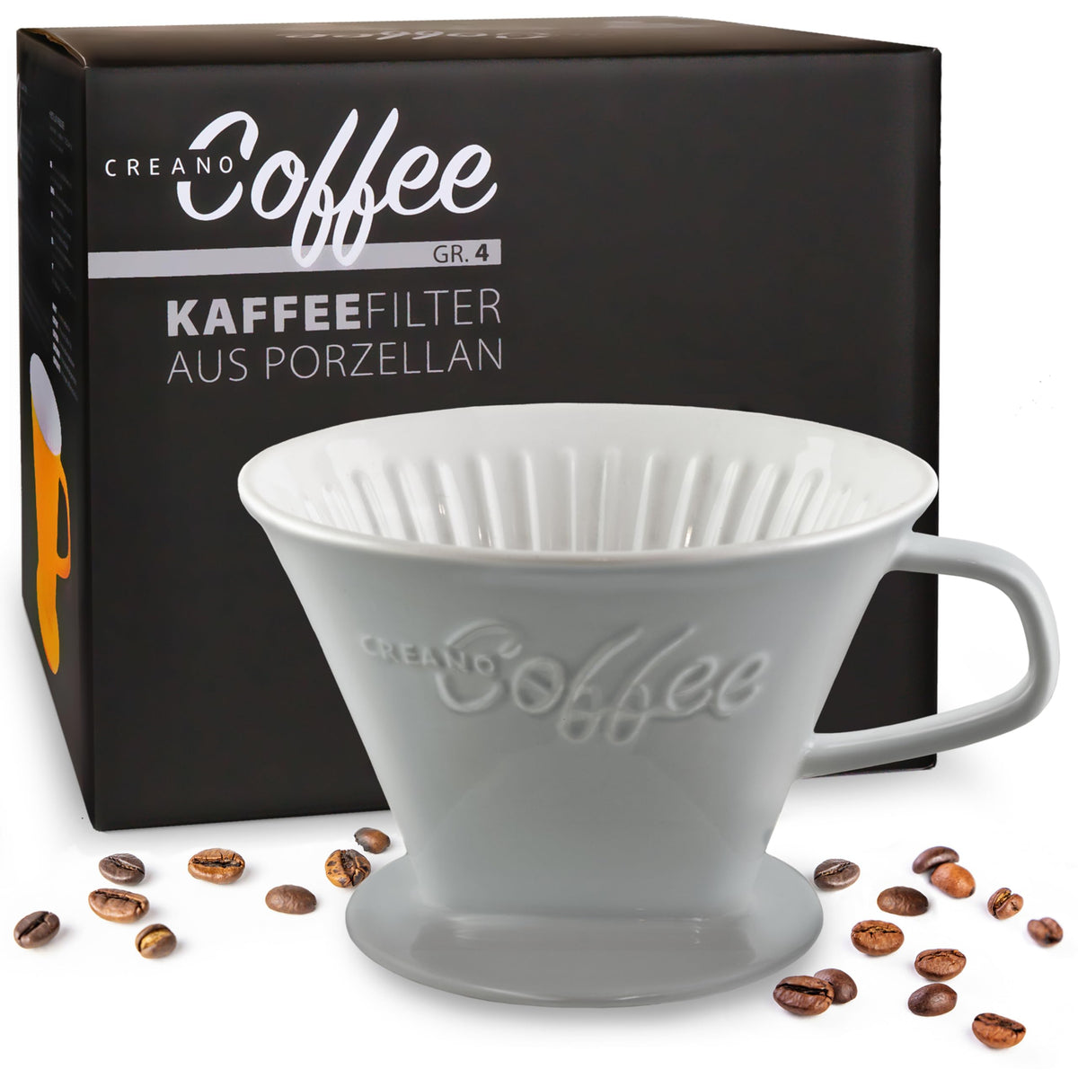 Creano XXL Porcelain Coffee Dripper Blue - Ceramic Cone Brewer - Pour Over Coffee Maker - Filter Size 4 - huge and heavy quality 800gr/28oz - 6 Colours availeble