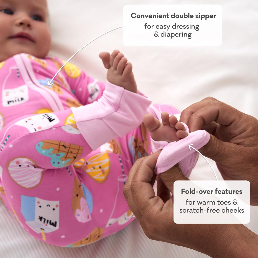Little Sleepies Baby Pajamas, Pink Cookies & Milk, 12-18M