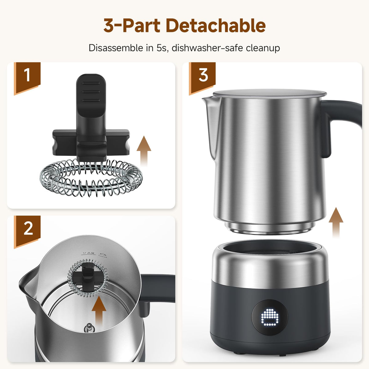 AMZCHEF Electric Milk Frother and Steamer, 600W Hot and Cold Foam Maker, 8 Modes, One-Button Control, 17oz Milk Warmer for Coffee, Lattes, Cappuccinos, Macchiatos, Detachable Stainless Steel Pitcher