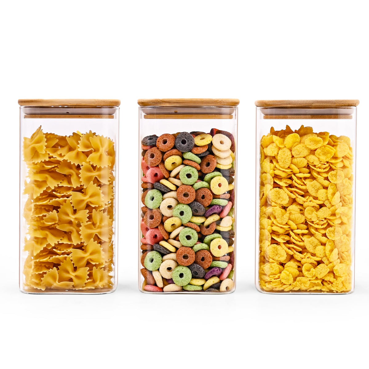SHOWIN Glass Food Storage Jars, Glass Jars with Bamboo Lids, Kitchen Storage Jars, Canisters with Airtight Lids for Spice, Coffee, Cookie, Set of 5, Pantry Organizers