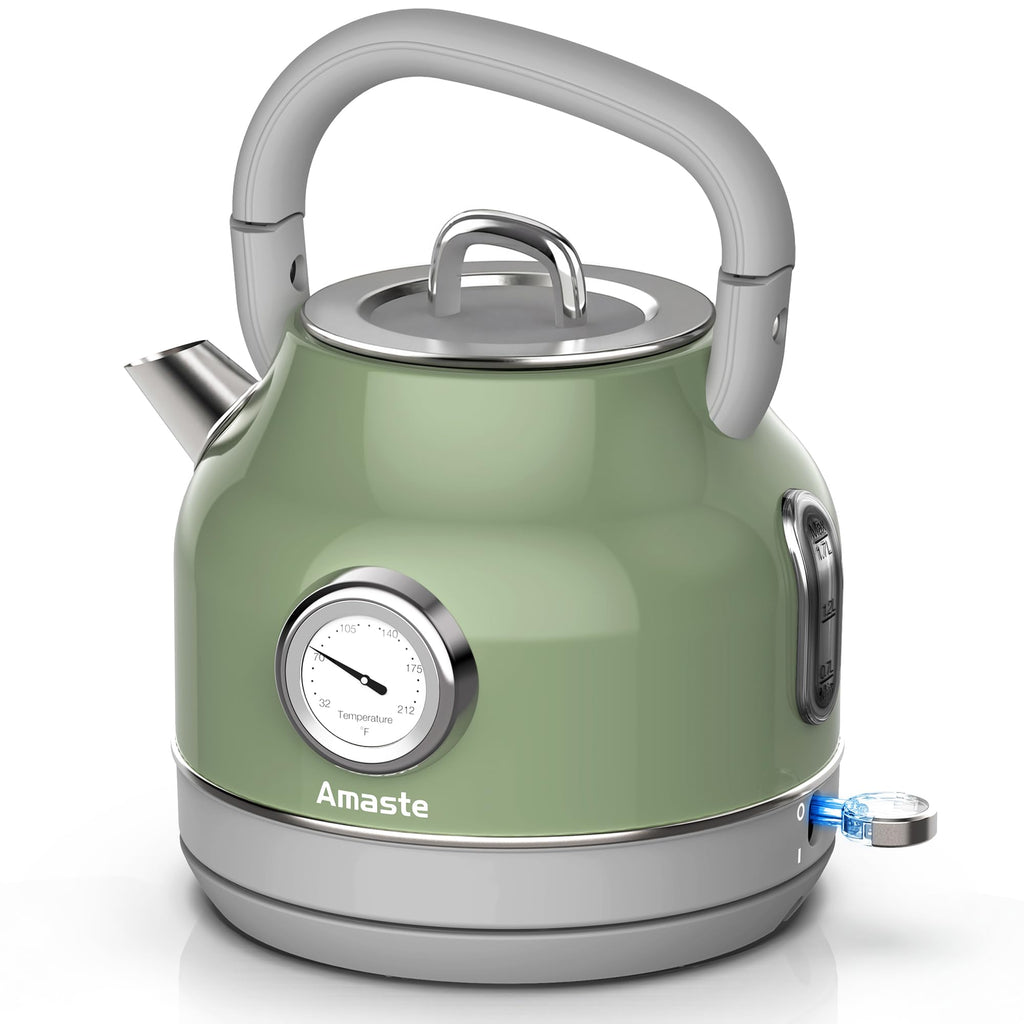 Amaste Retro Electric Kettle with Thermometer, 57 Oz Capacity, Matcha Green