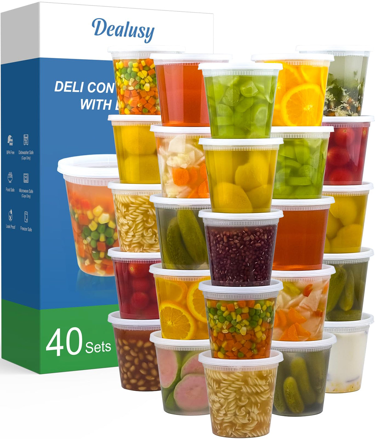 Dealusy 50 Set 16 oz Deli Containers with Lids