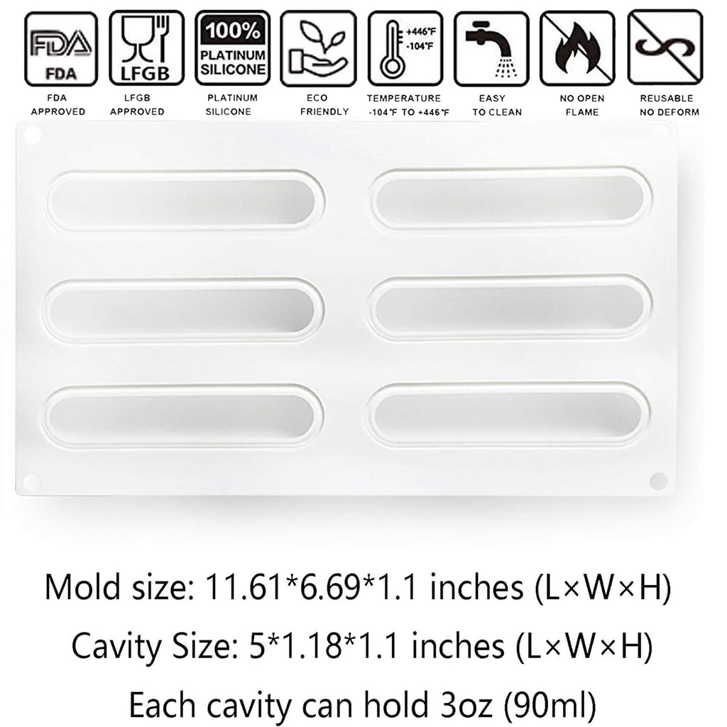 OCPO KITCHEN Eclair Silicone Mold for Baking Mousse Cake Dessert Pastry Chocolate, Ice Cream Mould, Cake Decoration Mold, Fashion Eclair Shape (6-Cavity)