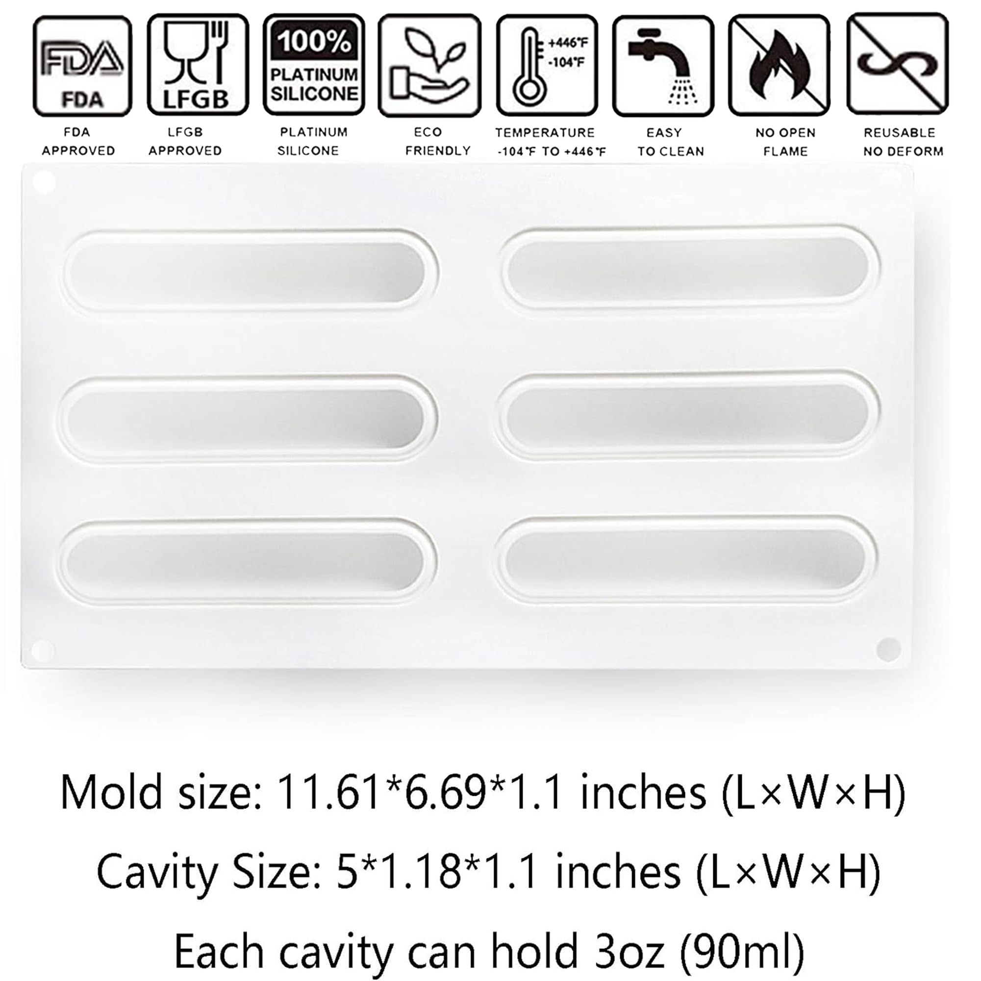 OCPO KITCHEN Eclair Silicone Mold for Baking Mousse Cake Dessert Pastry Chocolate, Ice Cream Mould, Cake Decoration Mold, Fashion Eclair Shape (6-Cavity)