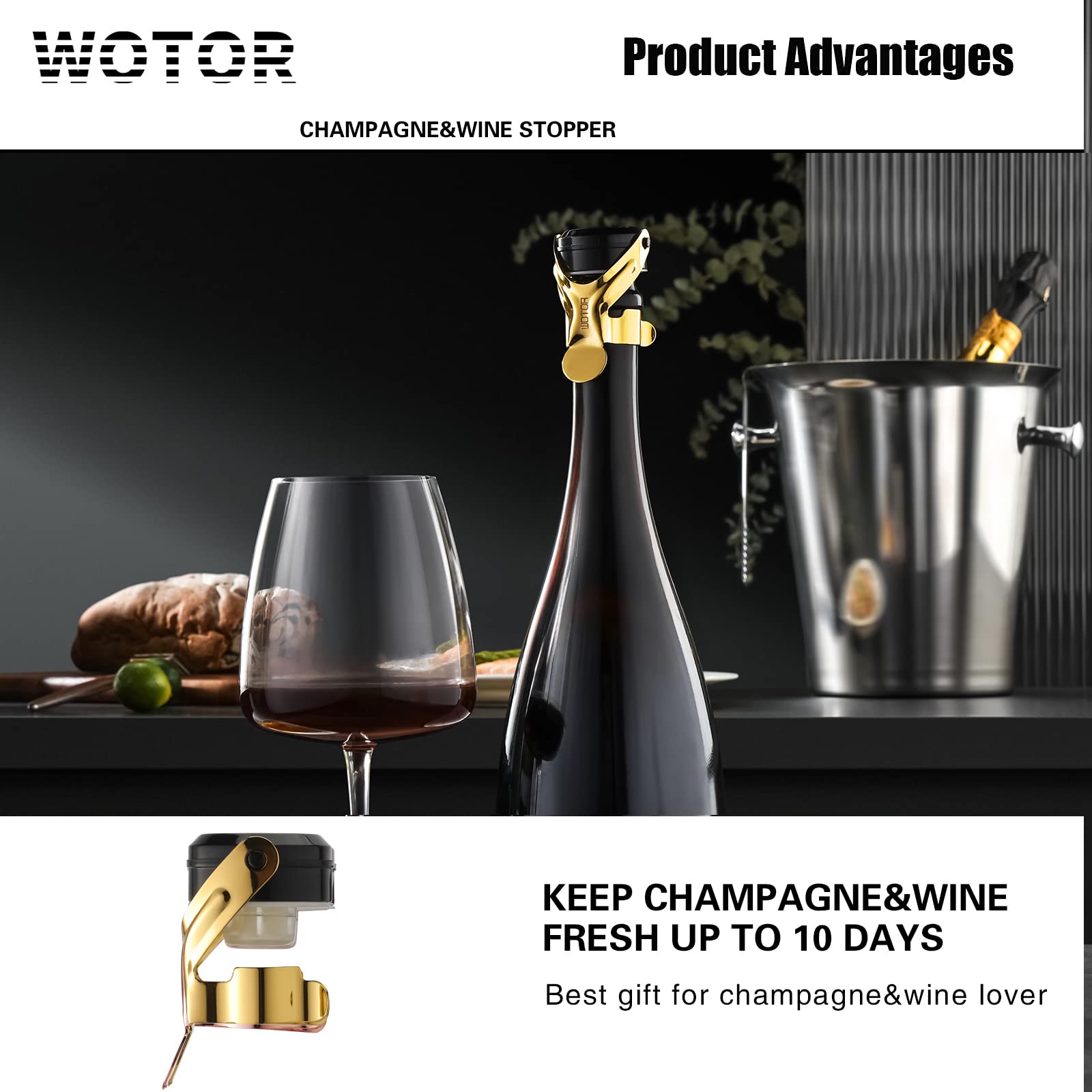 WOTOR Champagne & Wine Bottle Stoppers, 12 Pack, Gold