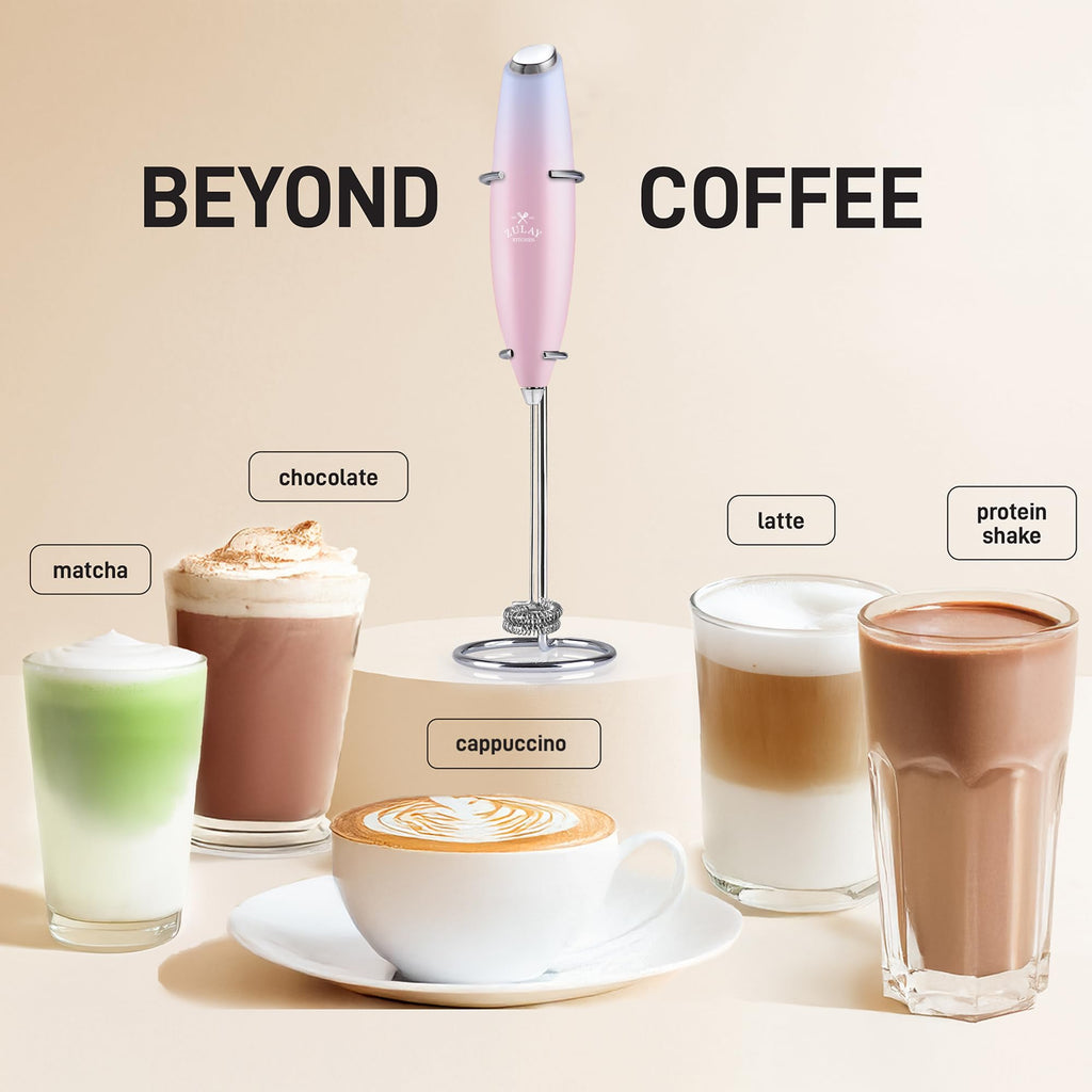 Zulay Kitchen Powerful Milk Frother Wand With Duracell Batteries - Ultra Fast Handheld Drink Mixer - Electric Whisk Foam Maker for Coffee, Lattes, Cappuccino & Matcha - Double Whisk - Lavender