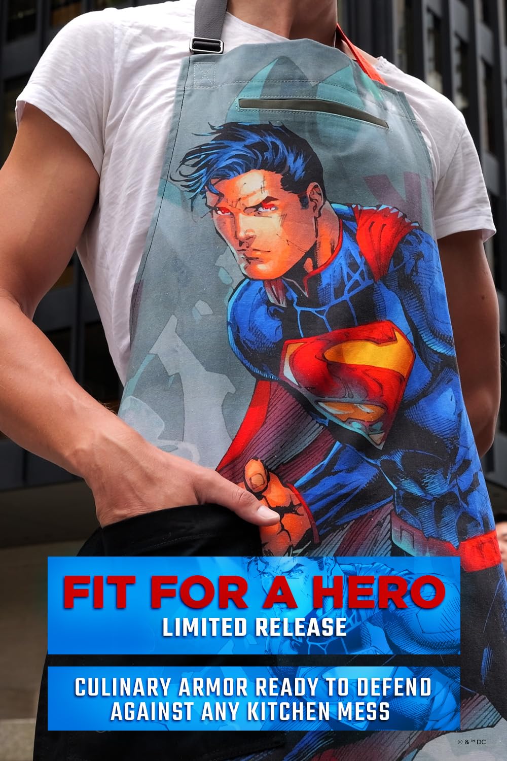 Dalstrong Chef Kitchen Apron - DC Superman™ Man of Steel Edition - Premium Cotton & Nylon Straps - 2 Pockets - Steel Hangloops-Unique Size Fit for All - Stain Resistant
