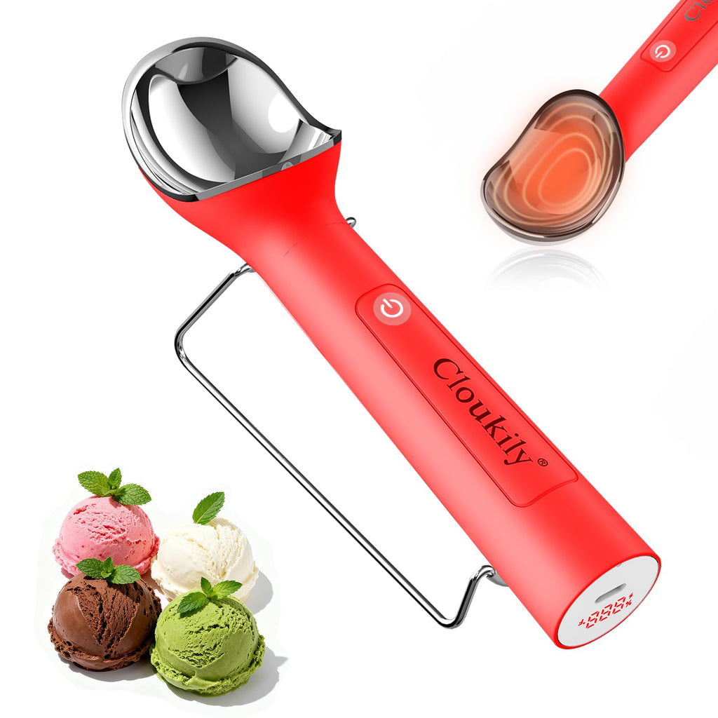 Gen 3.0 Heated Ice Cream Scoop, Rechargeable Electric Ice Cream Scooper with LED Display & ON/OFF Switch, IP67 Waterproof Food Grade, for Hard Ice Cream Gelato, Free Stand Included