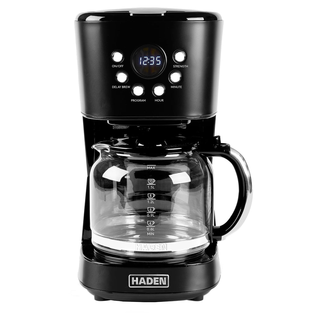 HADEN Coffee Machine, 12 Cup Programmable Drip Coffee Maker with Auto Shut-Off Function and Reusable Washable Water Filter, Black & Chrome