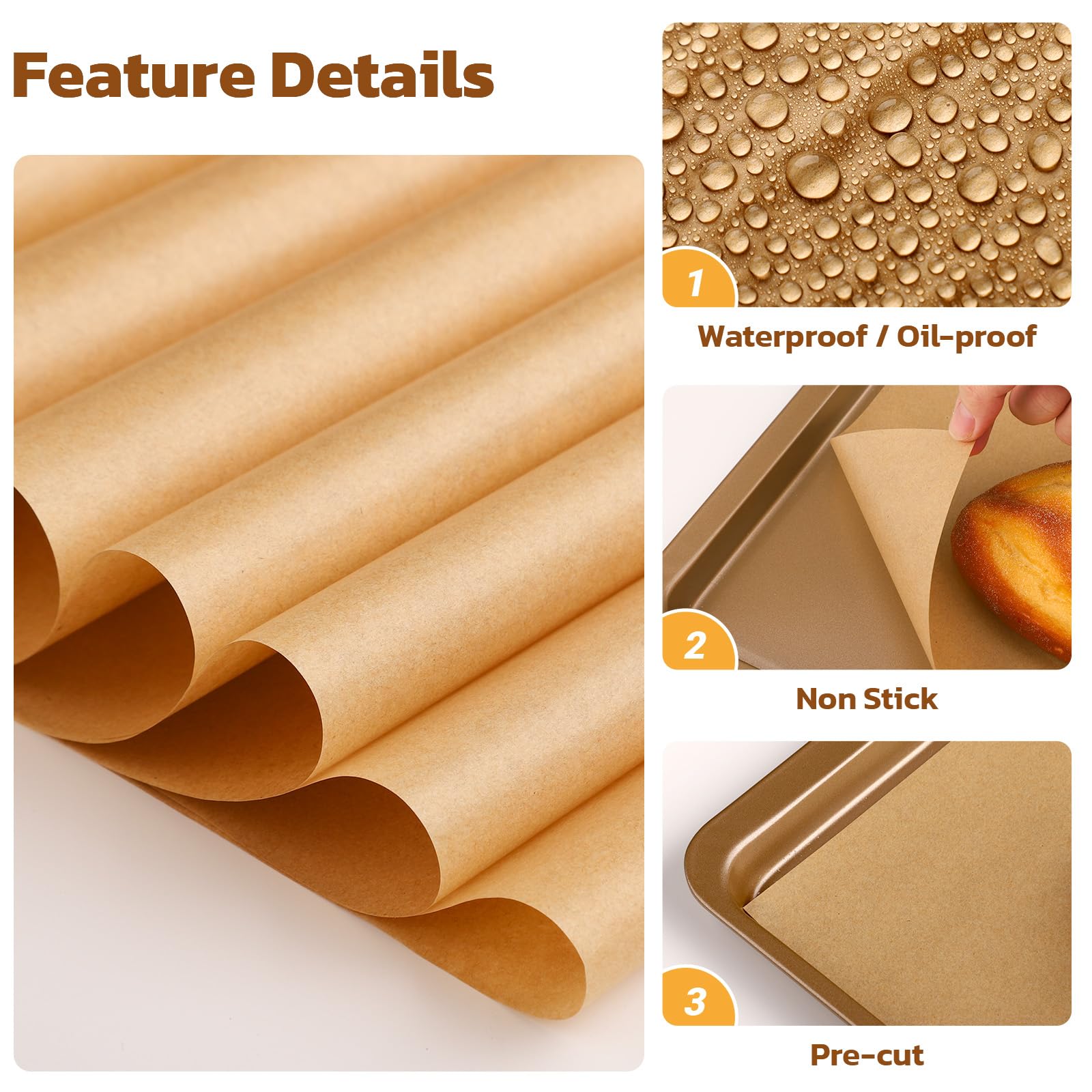 Beasea Parchment Paper Sheets for Baking, 200pcs 8x12 Inch Unbleached Precut Nonstick Heavy Duty Natural Baking Paper Sheets for Air Fryer Cooking, Grilling, Frying and Steaming