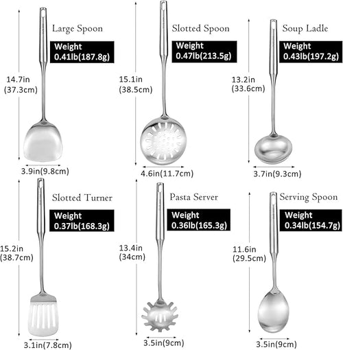 18/8 Stainless Steel Kitchen Utensils Set 6PCS 15in Cooking Tools