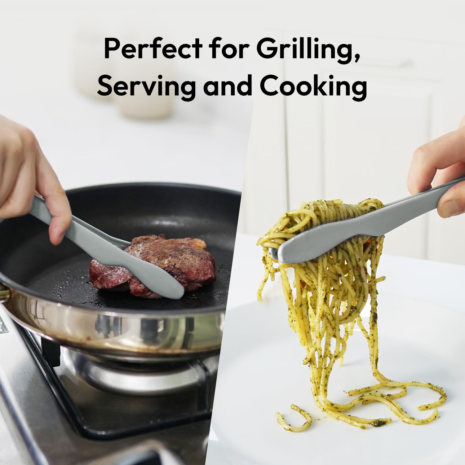 carrotez Silicone Tongs for Cooking, Anti-Slip,Non-Scratch Kitchen Tongs 9.5 inch Silicone Tongs 1Pack - Gray