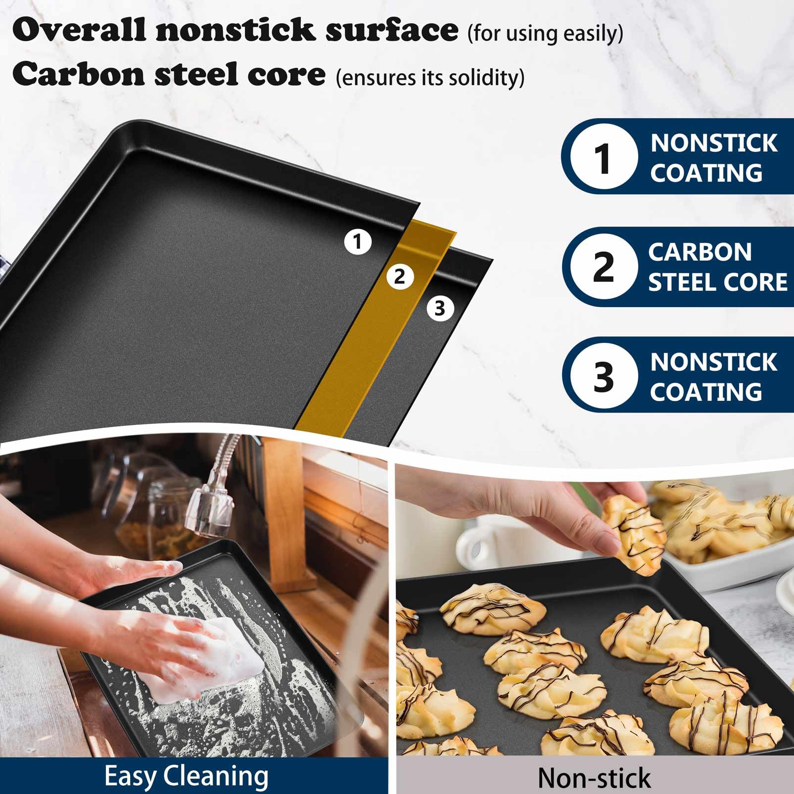 P&P CHEF Baking Cookie Sheet Pan, Carbon Steel Oven Tray, 16 Inch & 2PCS