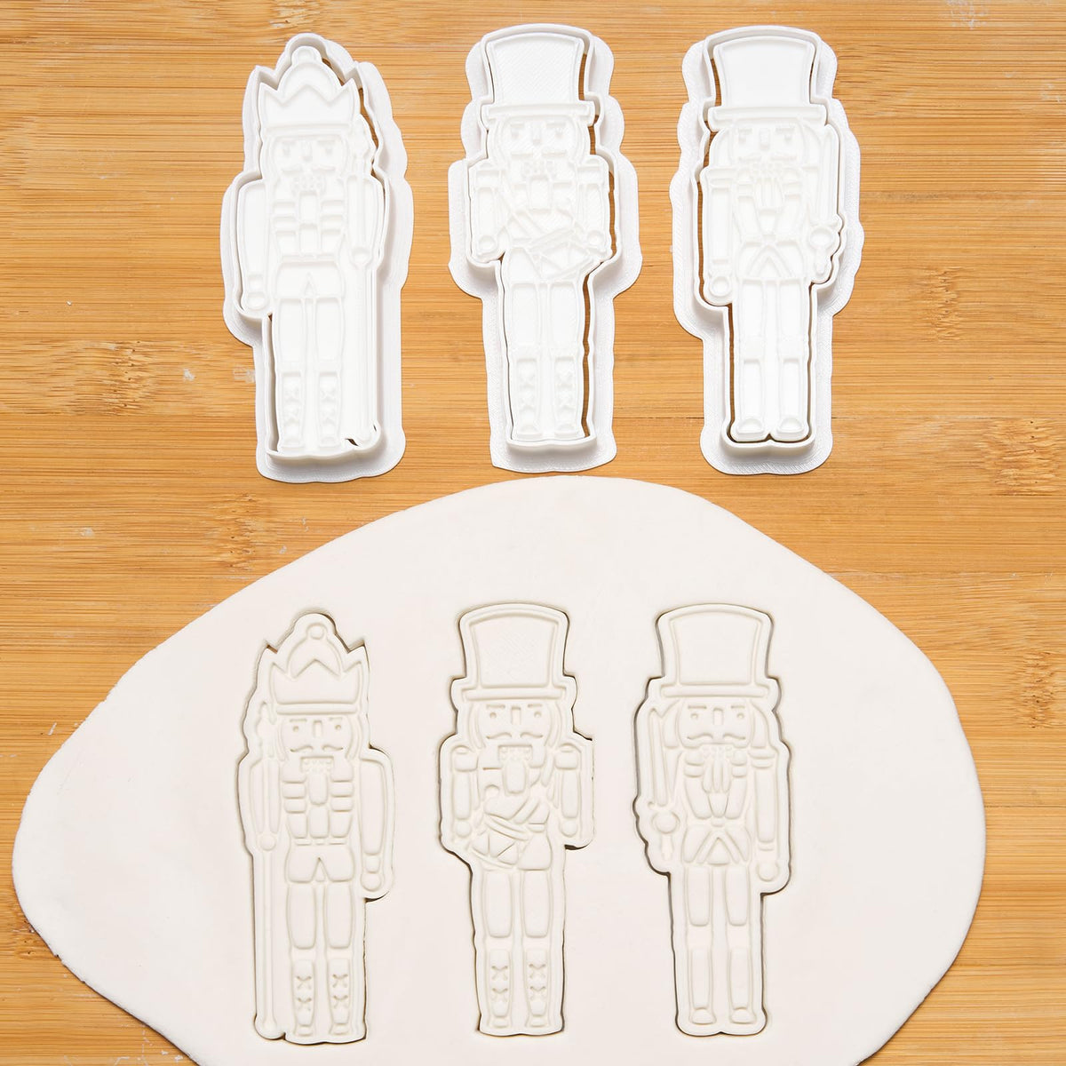 Flycalf Christmas Cookie Cutters Nutcracker Shapes with 3D Stamper Fall Holiday PLA Baking Accessories Cutter Molds Gifts for Kids Decorative Party 3.5" Kitchen Cake Supplies