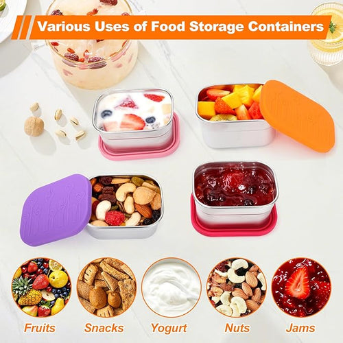 4 Pack Stainless Steel kids Snack Containers with Lids Snack Box Set