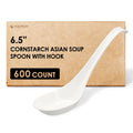Disposable PLA Cornstarch Asian Soup Spoons with Hook Plastic-Free,600 Pack