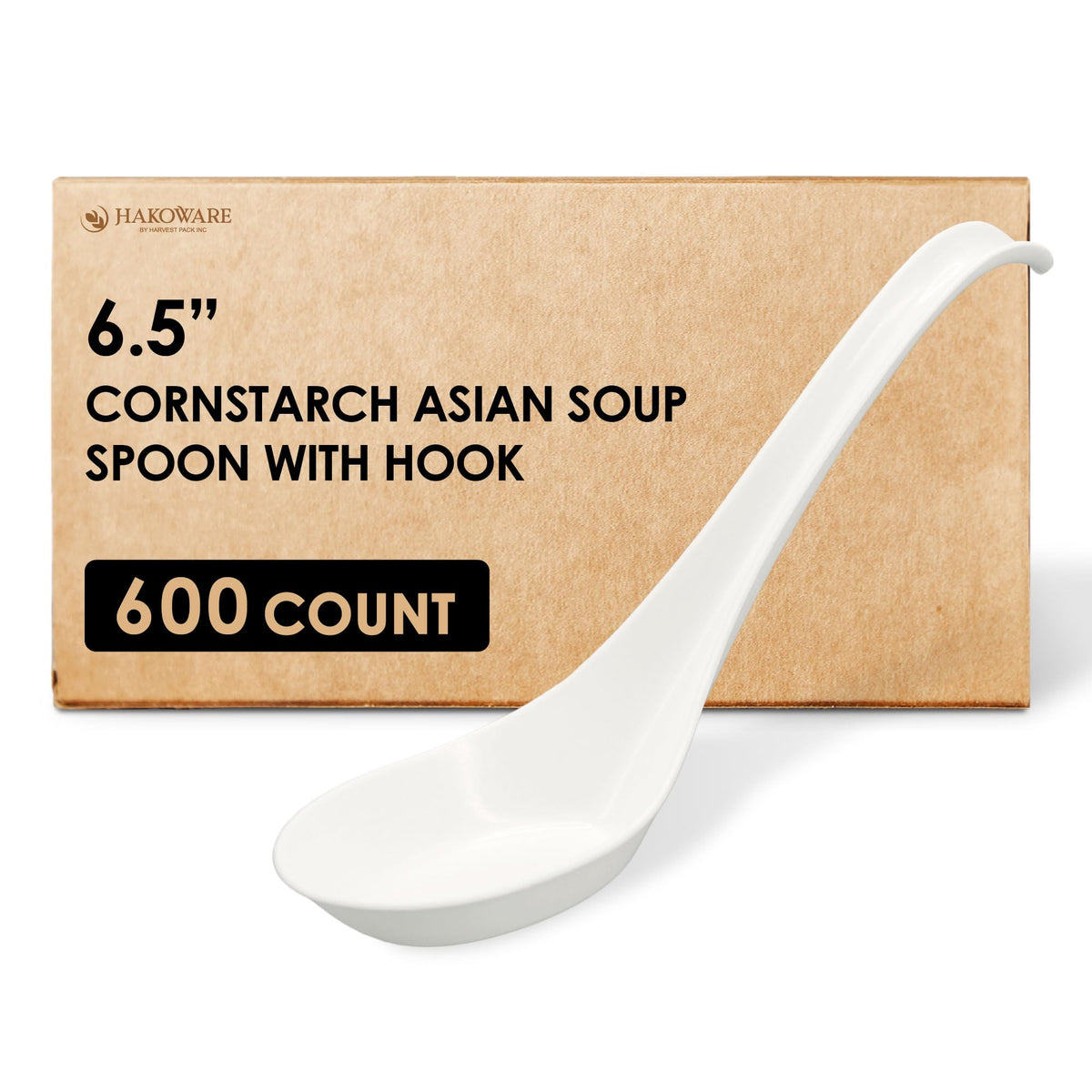 Disposable PLA Cornstarch Asian Soup Spoons with Hook Plastic-Free,600 Pack