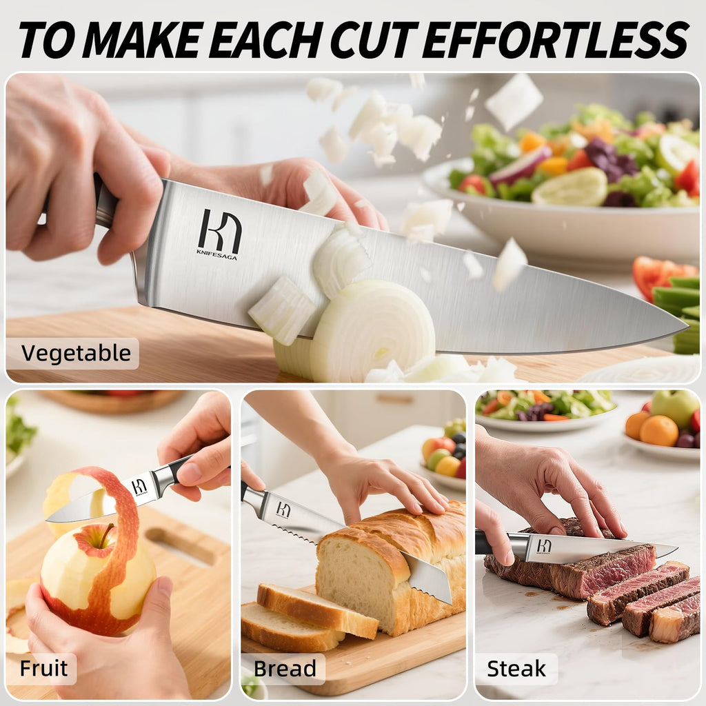 KnifeSaga 15 Pcs Japanese Knives Set for Kitchen, Razor Sharp, Professional
