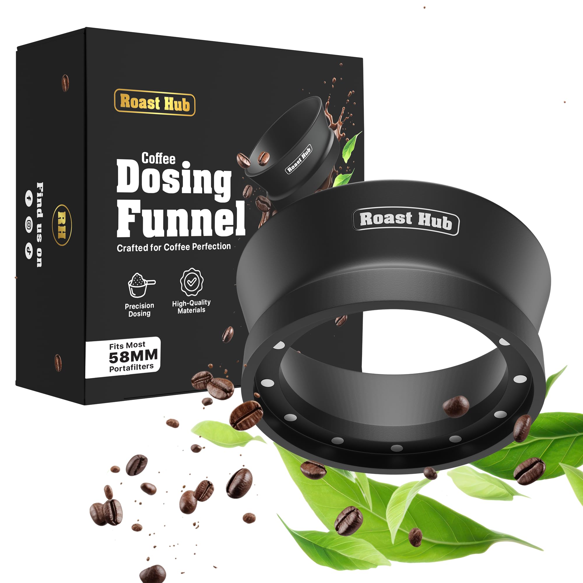 Roast Hub 58mm Magnetic Dosing Funnel for Portafilter Espresso Machine ~ High Strength 12 Magnet Design ~ Fits Most Express Coffee Machines ~ Home Barista Espresso Portafilter Adapter ~ UK Brand