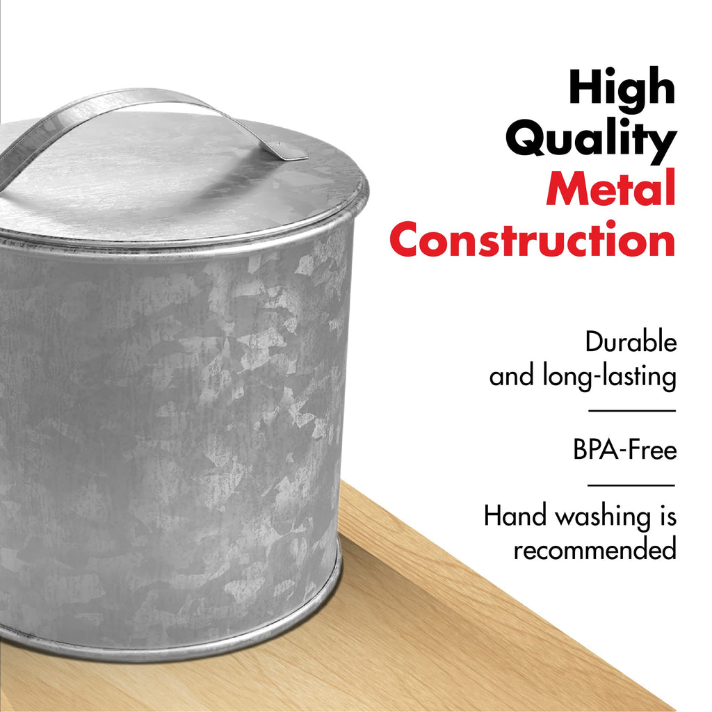 Amici Home Newport Galvanized Metal Canister | Dry Food Storage Container - 56 Ounce Capacity | Farmhouse Décor | Rustic Metal Canister for Kitchen Countertop (Silver)
