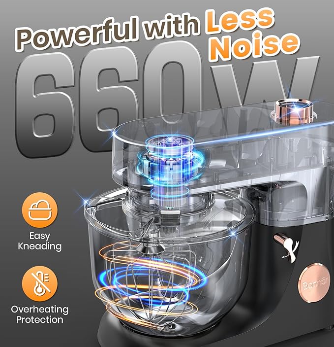 Stand Mixer 6QT Kitchen Mixer with LED Smart Touchscreen, 11-Speed Tilt-Head Mixer with Timer, 4 Preset Menus, Stainless Steel Bowl, Dough Hook, Whisk, Beater,Black
