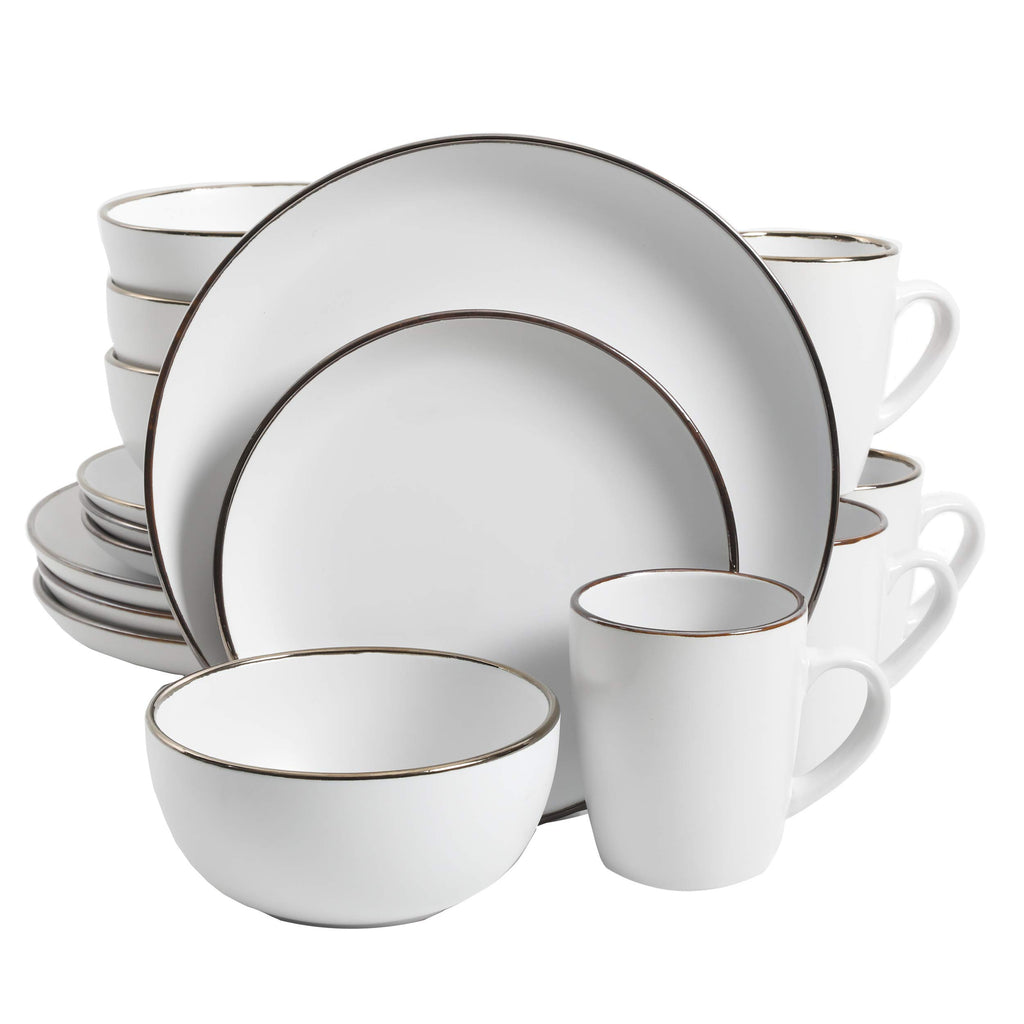 Gibson Home Rockaway 12-Piece Round Stoneware Dinnerware Set, Service for 4 – Cream Plates and Bowls, Modern Matte Finish, Microwave & Dishwasher Safe