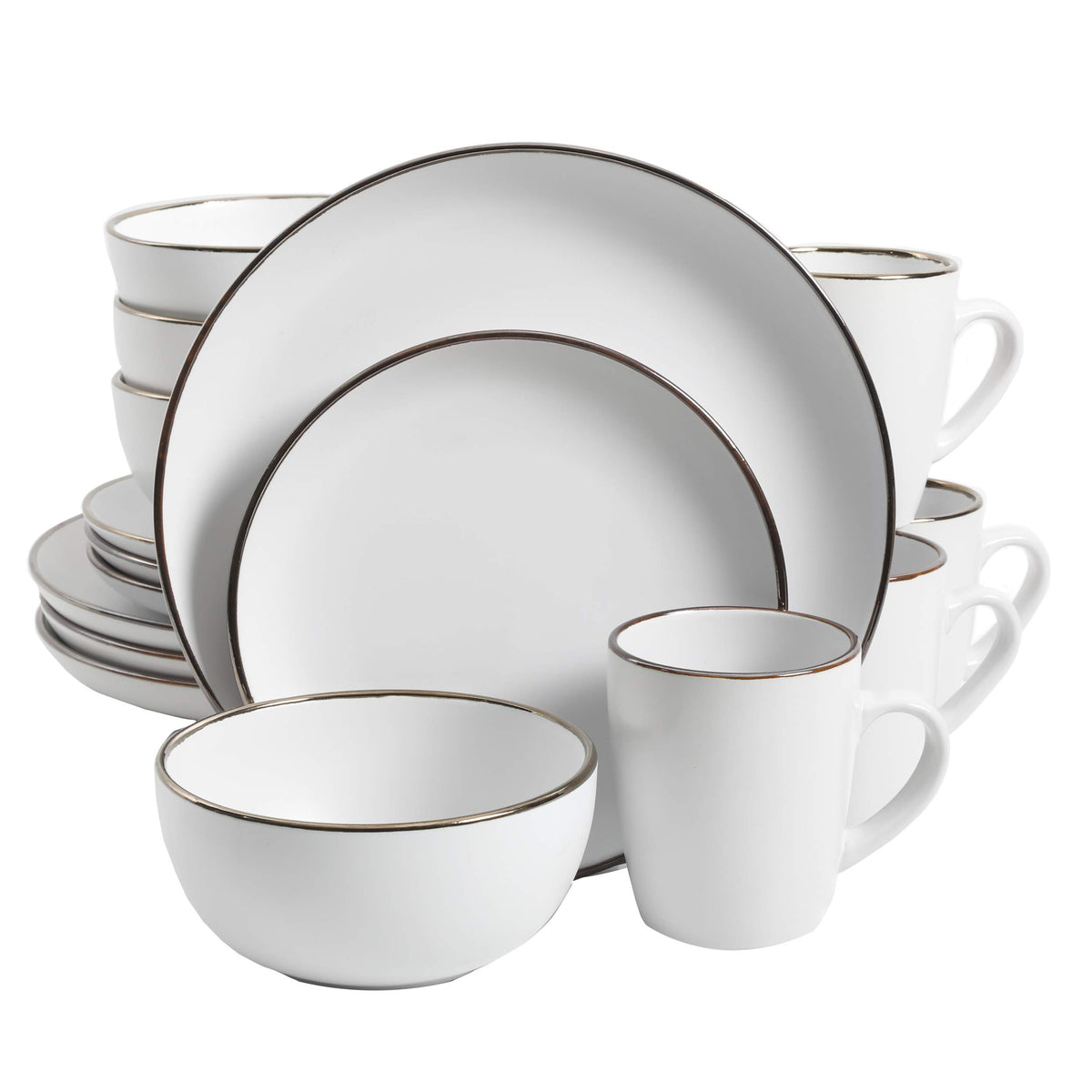 Gibson Home Rockaway 12-Piece Round Stoneware Dinnerware Set, Service for 4 – Cream Plates and Bowls, Modern Matte Finish, Microwave & Dishwasher Safe