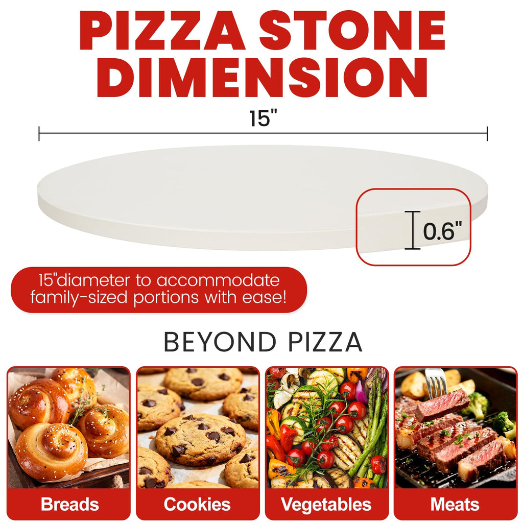 GOOD GAIN Pizza Stone for Oven Grill - 15'' Round Baking Stone for Bread, Pies | Cordierite Oven Stones for Cooking | Indoor,Outdoor | Durable, Heat Shock Resistant (White)
