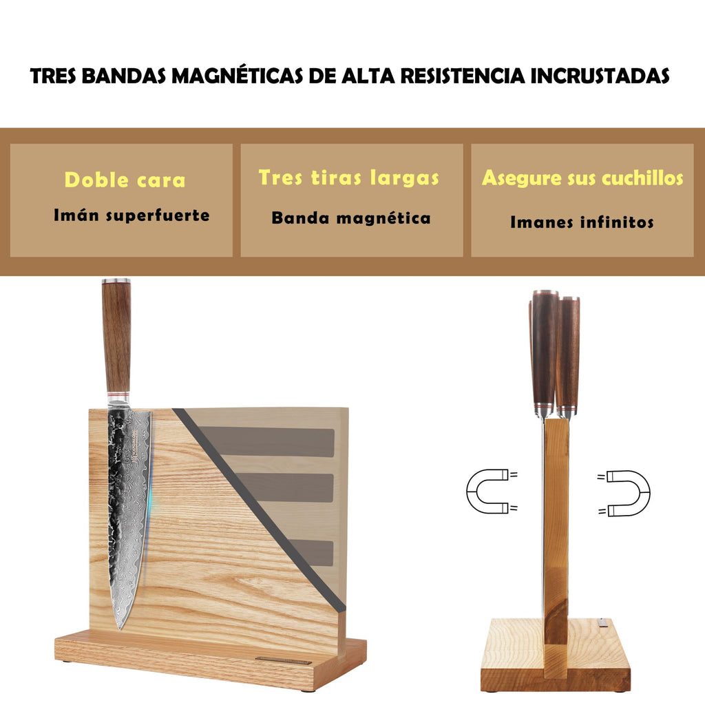 YOUSUNLONG Magnetic Knife Block - Magnetic Knife Holder - Magnetic Knife Stand - Double-sided Super Magnetic with Natural Fraxinus wood - Holds 10“ knives - Space Saver - Large storage knife holder