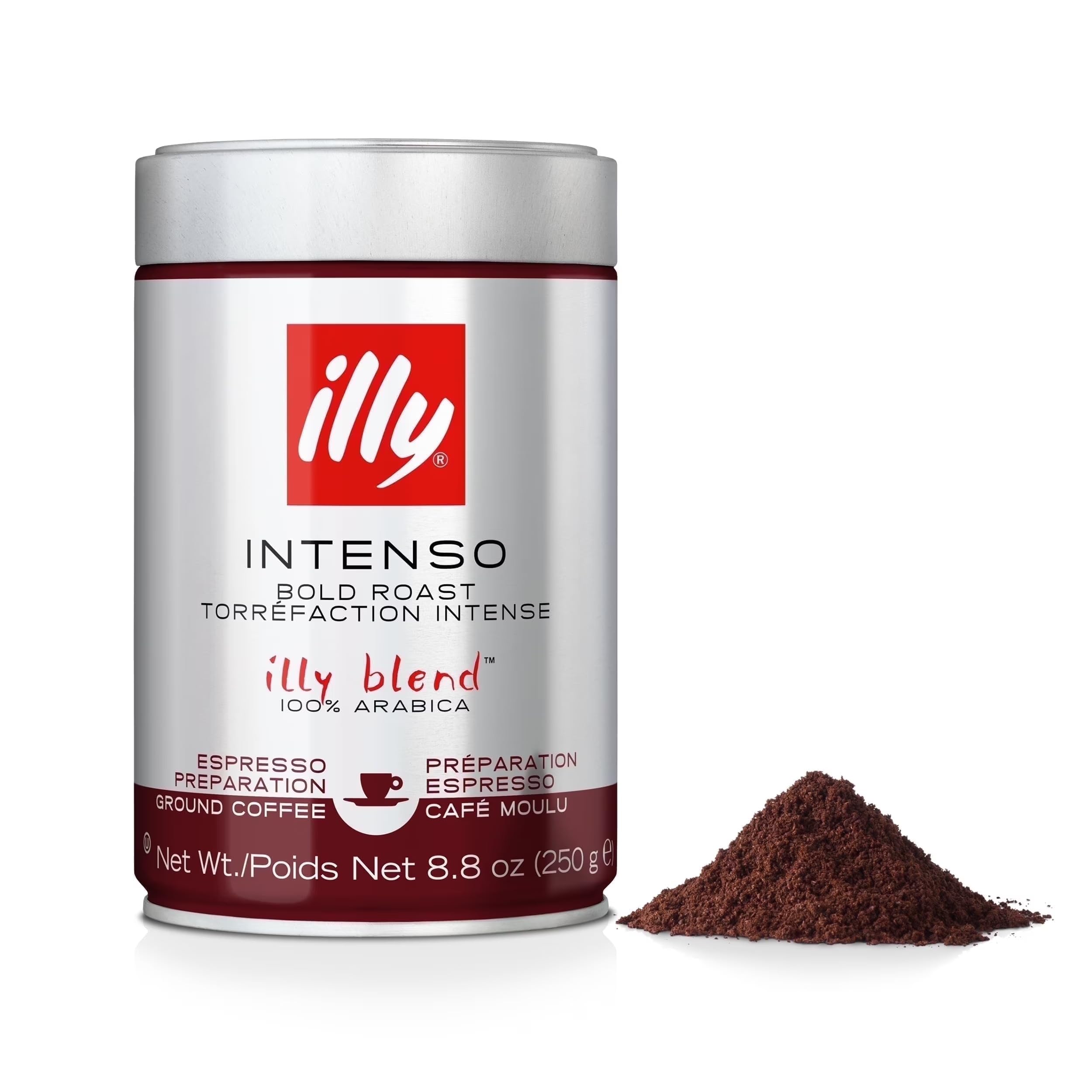 illy Intenso Ground Espresso Coffee, Intense, Robust and Full Flavored With Notes of Deep Cocoa, 100% Arabica Coffee, No Preservatives
