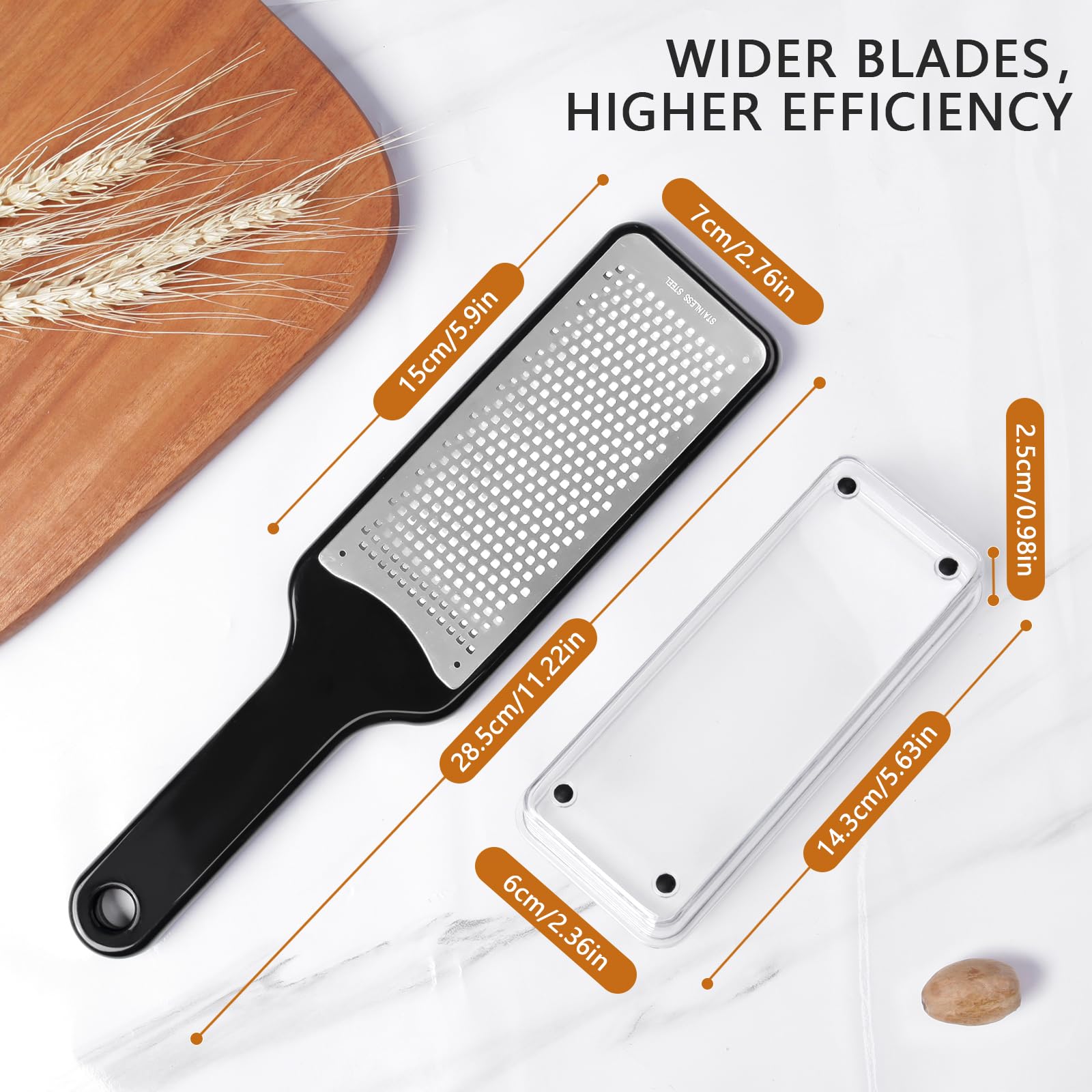 LHS Citrus Lemon Zester & Cheese Grater with Container - Zester Grater with Handle for Parmesan Cheese, Ginger, Garlic, Nutmeg, Chocolate, Fruits, with Anti-Slip Base, Dishwasher Safe